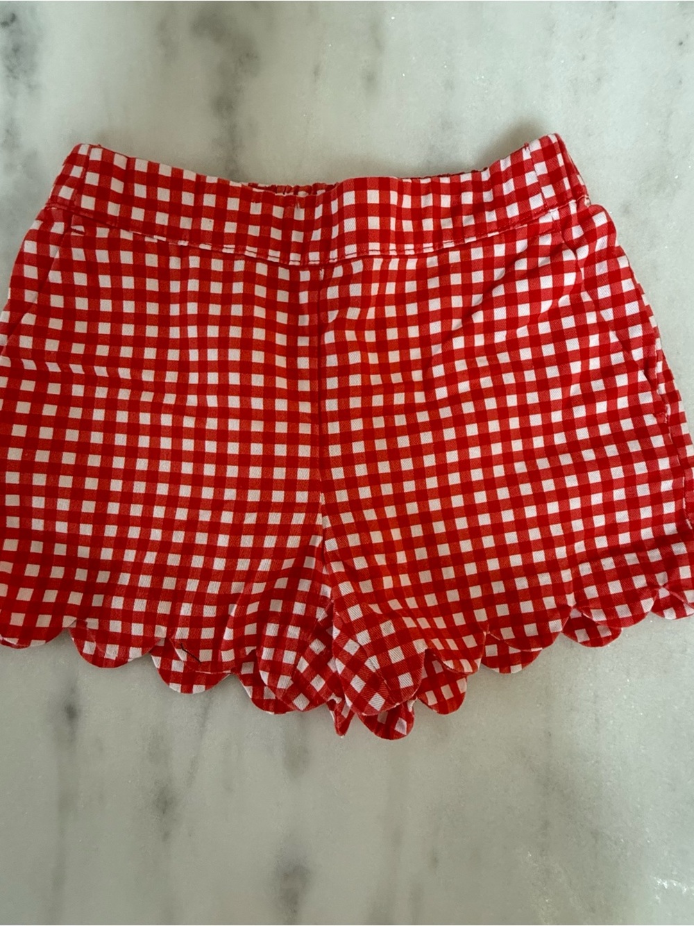 Crewcuts Red and White Gingham Scallop-Hem High-Waist Shorts